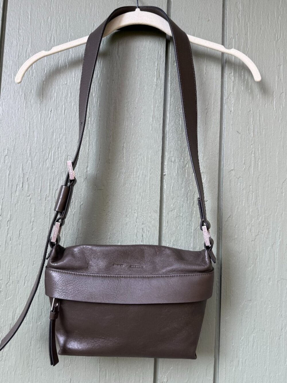 AllSaints Colette Leather Crossbody Bag Olive Green with dust bag
